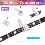 ZIBUYU® 4 Pin RGB LED Strip Connector Kit for 5050 10mm Light Strip, Includes RGB Extension Cable, LED Strip Jumper, 2 Way Splitter Cable, 'L'&' T' Shape Connector, Gapless Connectors, LED Strip Clips