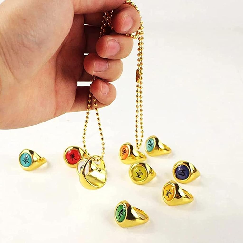 PATPAT Naruto Toys 10Pcs Akatsuk Naruto Ring Naruto Cosplay Finger Rings with Necklace Box Naruto Action Figures naruto accessories for Naruto Fans Children's Day GiftS for Boys Girls -Golden