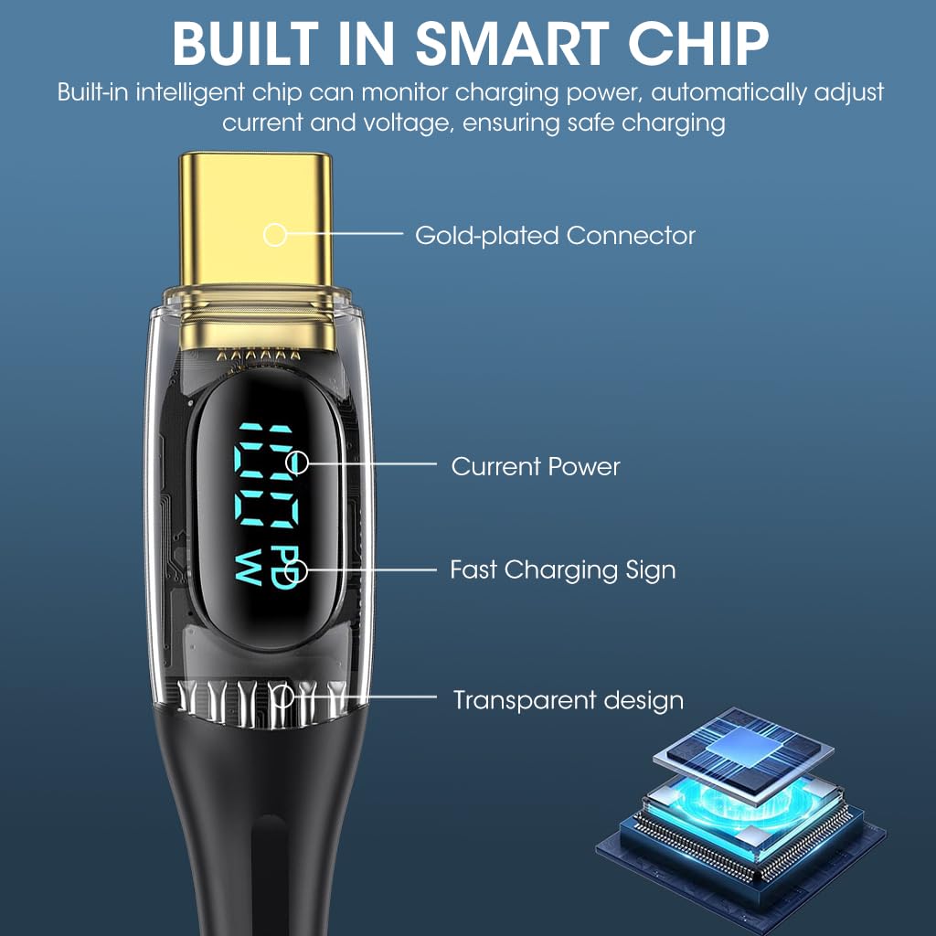 Verilux® Multi USB C/USB A Charging Cable, 100W Fast Charging Cable with LED Display USB Charging Cord with Type C/Micro/Light-ning Connectors Universal Charging Cable for Phone/Tablet/Smart Watch