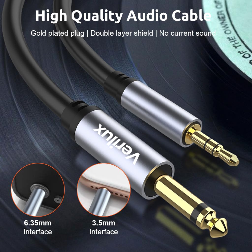 Verilux® 6.35mm to 3.5mm Stereo Audio Cable, 10Ft 1/4" Male To 3.5Mm 1/8" Male TRS Bidirectional Stereo Jack Cable, Audio Cable for Guitar, iPod, Laptop, Home Theater Devices, Speaker and Amplifiers