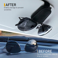 STHIRA® 2Pcs Car Sunglasses Holder, Clip On Sunglasses Holder for Car, Magnet Sunglasses Holder for Sun Visor, Car Sunglass Holder and Ticket Card Clip for Car Visor, PU Leather Eyeglass Hanger Clip for Car