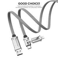 Verilux® 4 in 1 Charging Cable USB A Type C to Type C Light-ning 60W Fast Charging Cable Nylon Braided for iOS/Android Compatible with iPhone, iPad, Samsung Galaxy, Huawei, PC, HTC, OnePlus-1.2M, Grey