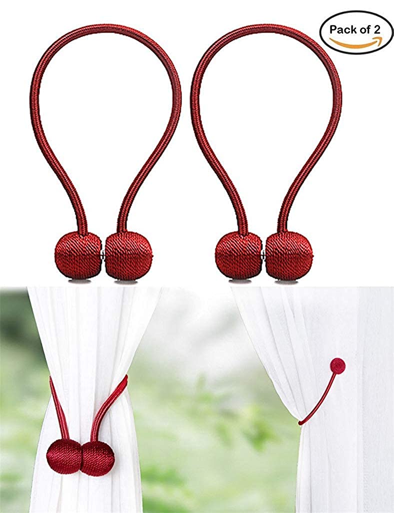 Supvox  Polyester and Magnet Floral Curtain Tieback, 10 X 5 X 5, Brown, Pack of 2 (Red)