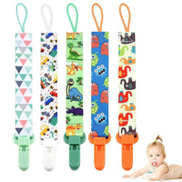 SNOWIE SOFT® 5pcs Anti Lost Pacifier Chain Strap Pacifier Clip for Toddlers Cartoon Fabric Pacifier Clip Strap for Soother, Teether, Toy, Pacifier Anti Lost Baby Pacifier Attaching Strap