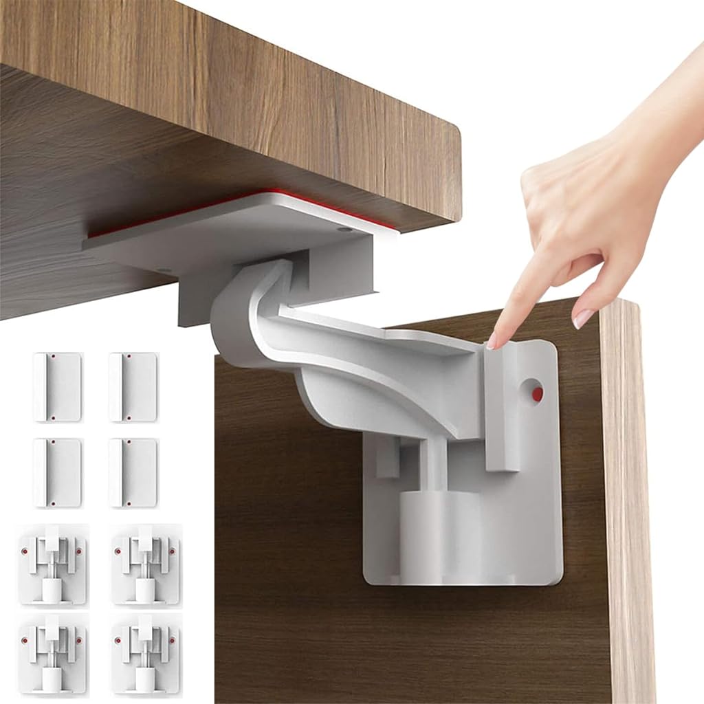 SNOWIE SOFT® 4 Sets Baby Proofing Drawer Locks, Child Safety Locks, Cabinet Latch Locks for cabinets, Drawers, Cupboards - Adhesive Easy Installation