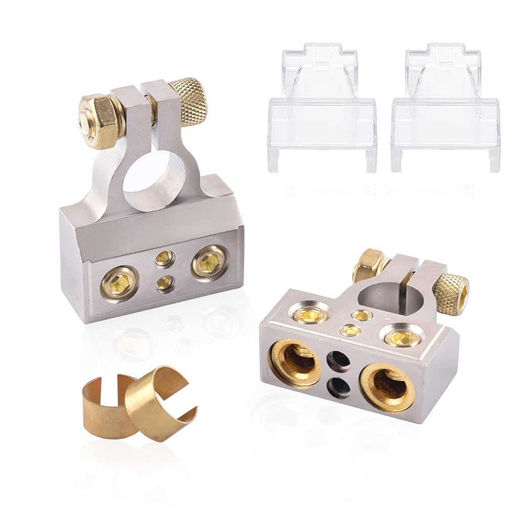 ZIBUYU Car Battery Terminal Connectors with Cover, 0/2/4/6/8 AWG Battery Terminals Heavy Duty Car Battery Terminal, Top Post Multiple Battery Terminal, with 2 Shims, 2 Protector Cover