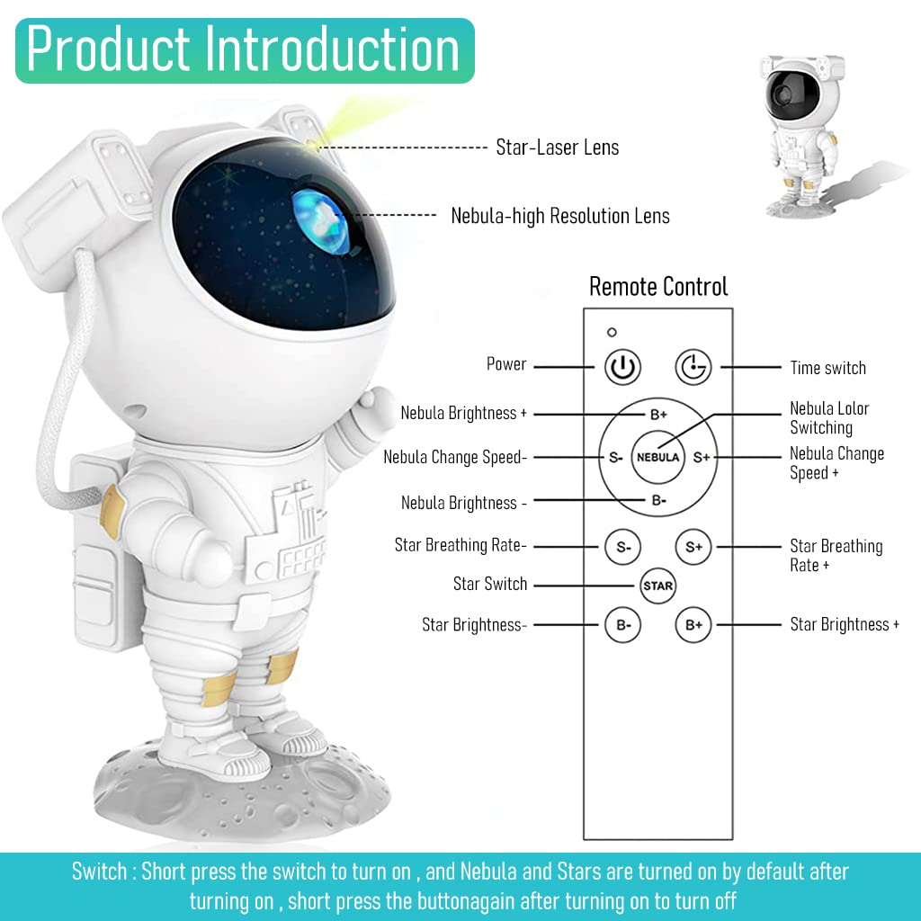ELEPHANTBOAT Astronaut Projector Galaxy Night Light Projector Led Lamp with Remote Control 17 Modes Kids Planetarium Galaxy Projector for Bedroom with 2 Timer