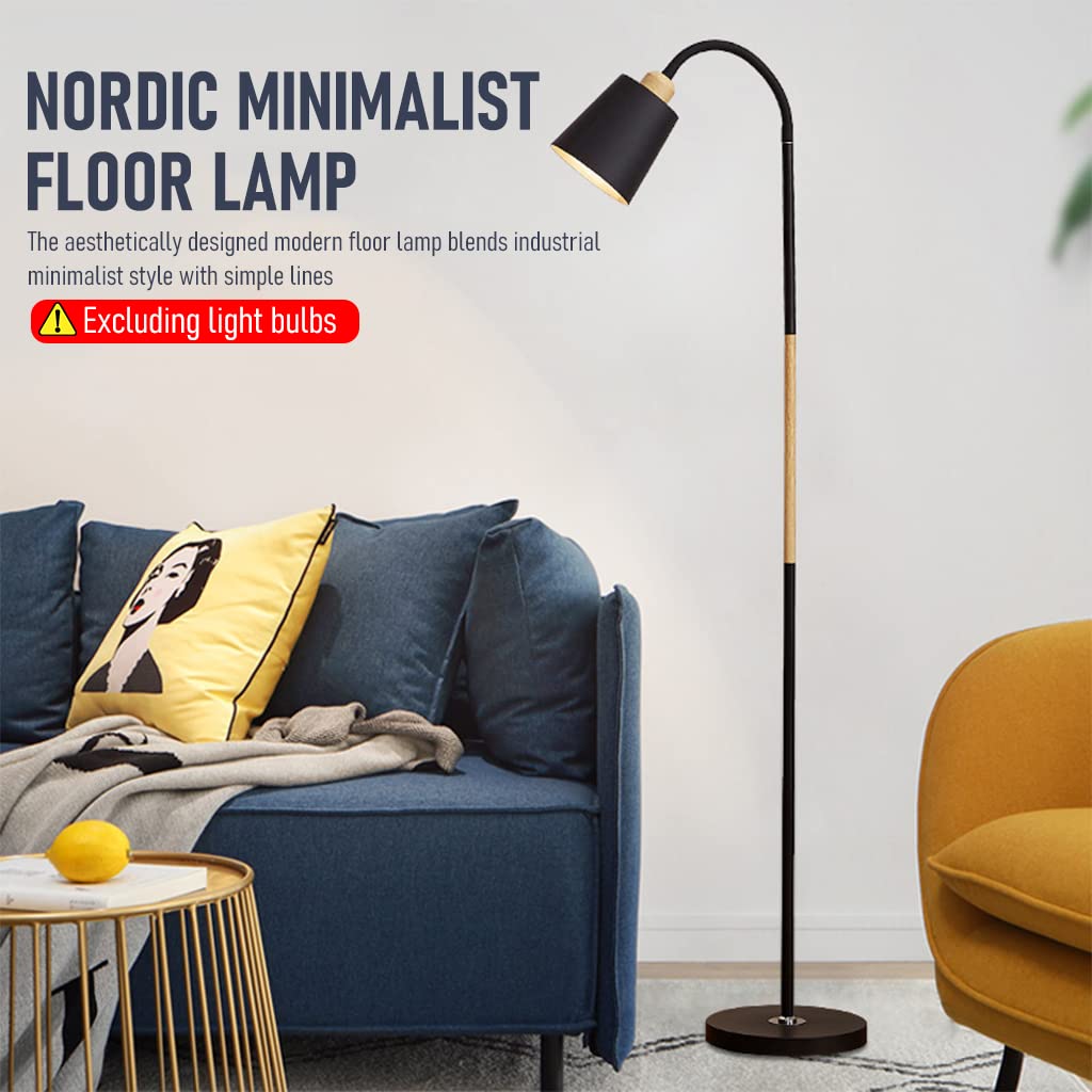 ELEPHANTBOAT Minimalist Floor Lamp Fixture E27 Bulb Metal Floor Lamp Fixture 1.5m Floor Lamp with Metal Base Flexible Gooseneck PVC Lamp Shade, Long Power Cable with Switch, No Bulb Included