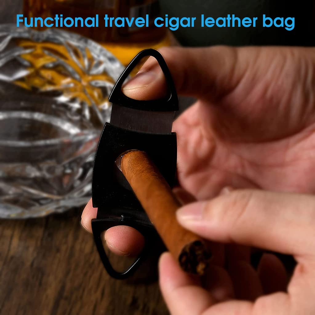 GUSTAVE Cigar Case, Portable PU Cigar Case Pouch with Cedar Wood Lined Tray for 8 Cigars Travel Cigar Humidor Case with Handstrap