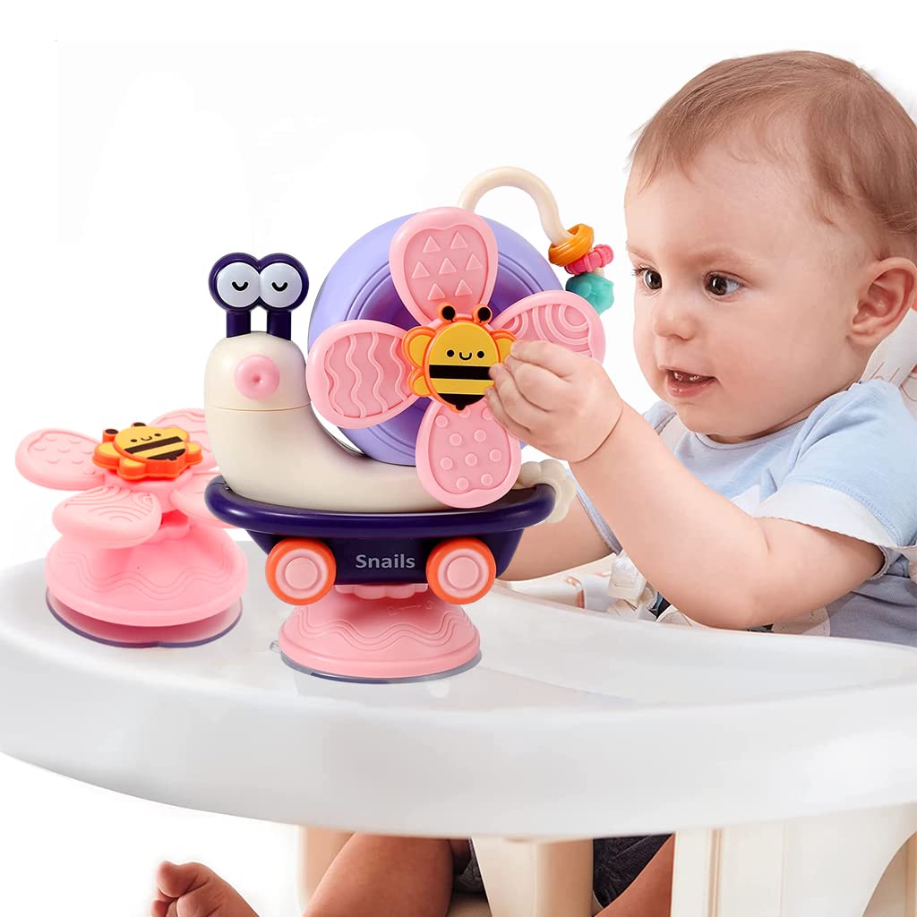 PATPAT Baby Bath Toys Cartoon Snail Sensory Toys for Babies Newborn Toys Pull Back Car High High Chair Toy for Airplane Travel, Montessori Toys & Gifts for Baby Toddlers Boys Girls 1-3 Years Old