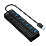ZIBUYU USB Hub 7in1 All 3.0 Ports for PC Desktop Laptop USB Hub Individual Switch Control USB Extender for Laptop USB Hub for USB Flash Disk, Keyboard, Wired Mouse, Bluetooth Mouse, Plug and Play