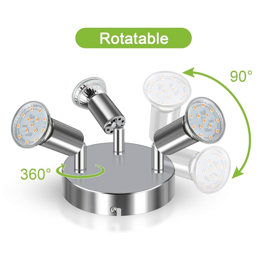 Verilux 12W Rotatable LED Ceiling Spot Lights, 3 Way Rotatable Round Plate Track Light, Adjustable Focus Light for Kitchen, Living Room, Bedroom, Include 3 GU10 Bulbs(White Light)