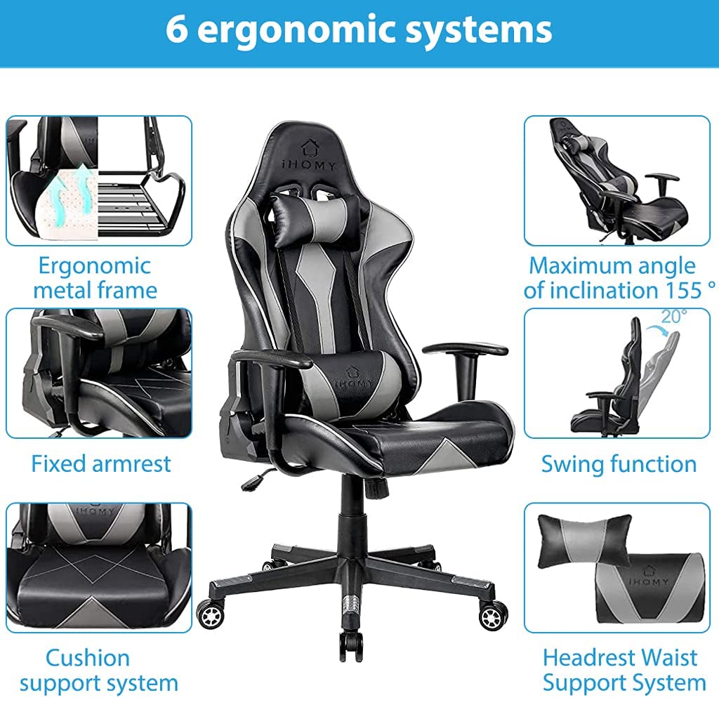 Eleboat® Ergonomic Racing Style Gameing Chair (Black / Grey)