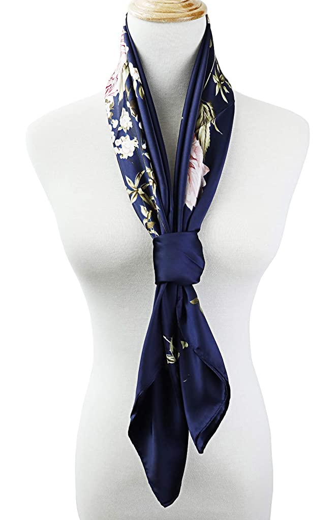 PALAY  Scarf Square Scarfs for Women Satin Square Silk Like Hair Scarves and Wraps Headscarf for Sleeping (Navy Blue)