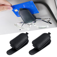 STHIRA® 2Pcs Car Sunglasses Holder, Clip On Sunglasses Holder for Car, Magnet Sunglasses Holder for Sun Visor, Car Sunglass Holder and Ticket Card Clip for Car Visor, PU Leather Eyeglass Hanger Clip for Car