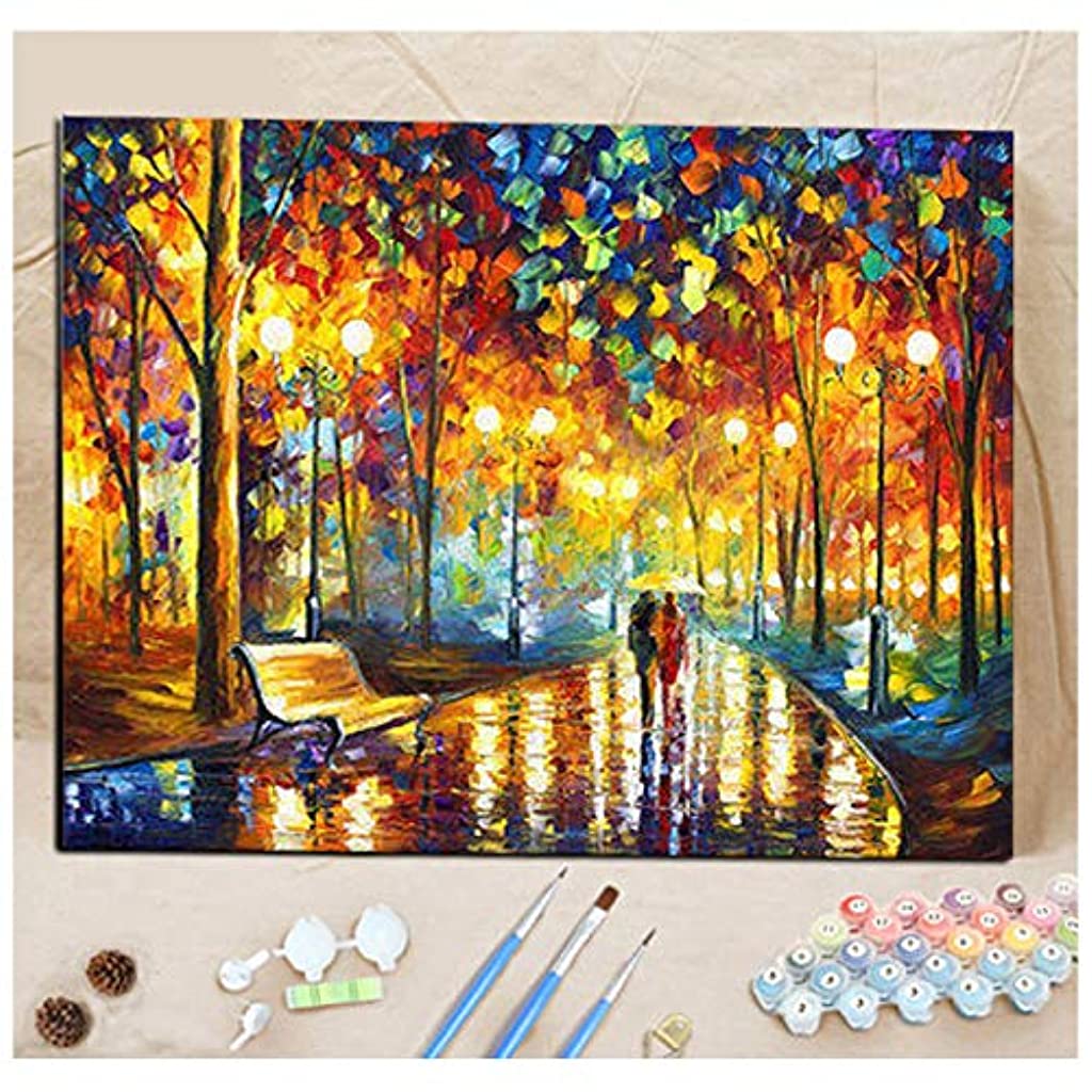 Supvox Oil Paint, Colorful Unframed DIY Oil Painting, People Oil Painting Wall Art Canvas Paintings, Abstract Texture Rainbow Trees with Walking People Prints Pictures, 16 X 20 Inch(Color 4)