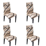 Supvox  Washable Polyester & Spandex Chair Cover (Off-White, Line Pattern, 4 Pieces)