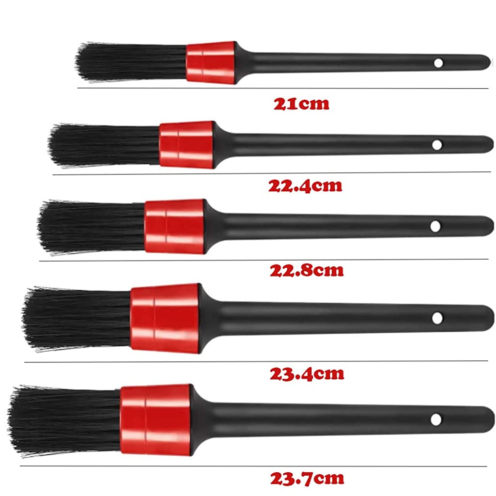 STHIRA  Car Cleaning Brush, 6pcs Auto Detailing Brush Set with Soft Boar Hair, Car Cleaning Accessories for Cleaning Air Vents, Emblems, Leather, Wheels, Engine, Interior (Black 6PCS Cleaning Set)