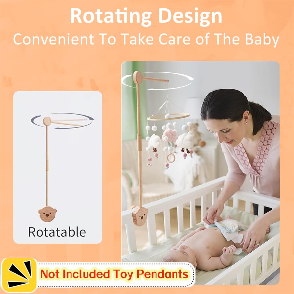 SNOWIE SOFT® 360° Wooden Crib Mobile Arm Baby Mobile Hanger Mobile Holder for Crib, Rotatable Baby Crib Mobile Arm Cradle Toys Universal for Crib Hanging Toys for Babies, 32.8''(Not Included Toys)