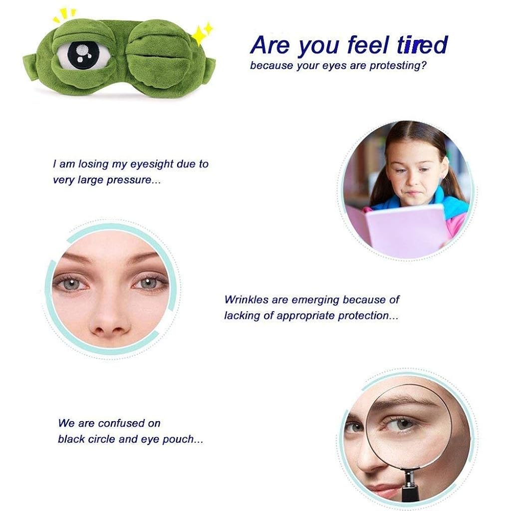 ZIBUYU Eye Mask for Sleeping Men and Women 3D Frog Cartoon Design Eye Cover for Sleep Fluff Blindfold for Game Night Eye Mask for Sleep, Women and Men (Green) - 1