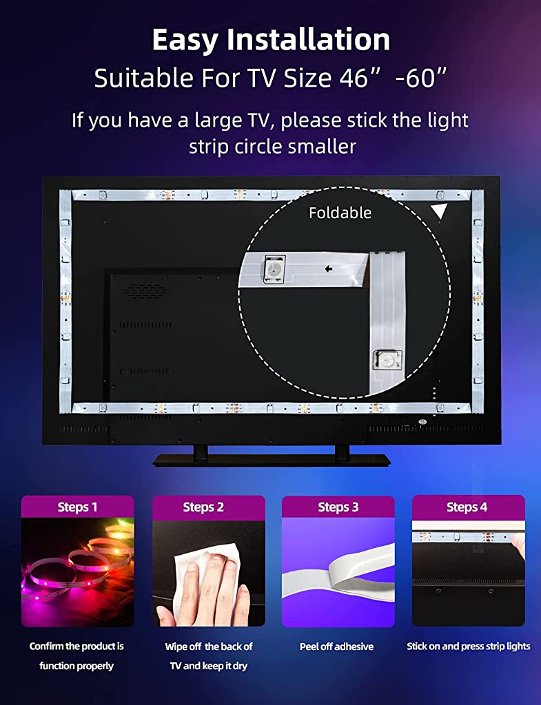 Verilux  3M RGBIC LED Strip for TV Led Backlight TV Lights for 32-60inch TV, RGBIC USB Led Strip Lights for TV Led Lights Sync with Music Bluetooth APP Control Led Strip Lights for Bedroom