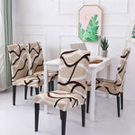 Supvox  Washable Polyester & Spandex Chair Cover (Off-White, Line Pattern, 4 Pieces)