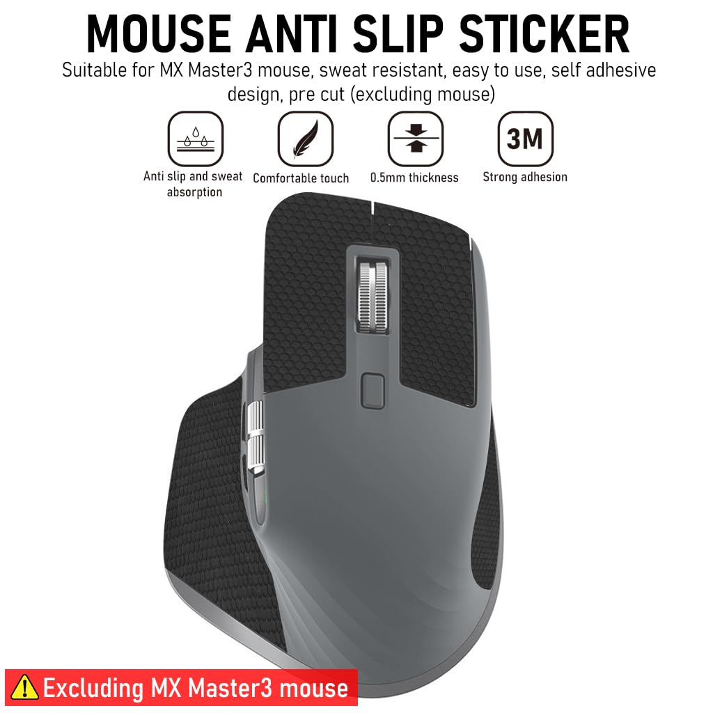 Verilux® Mouse Grip Tape for MX Master 3 Mouse, Anti Slip Non Fading Gaming Mouse Skin, Sweat Resistant Self Adhesive Paper Stickers, Pre-Cutted Sweat-proof Cool Mice Upgrade Kit (Mouse is not Included)