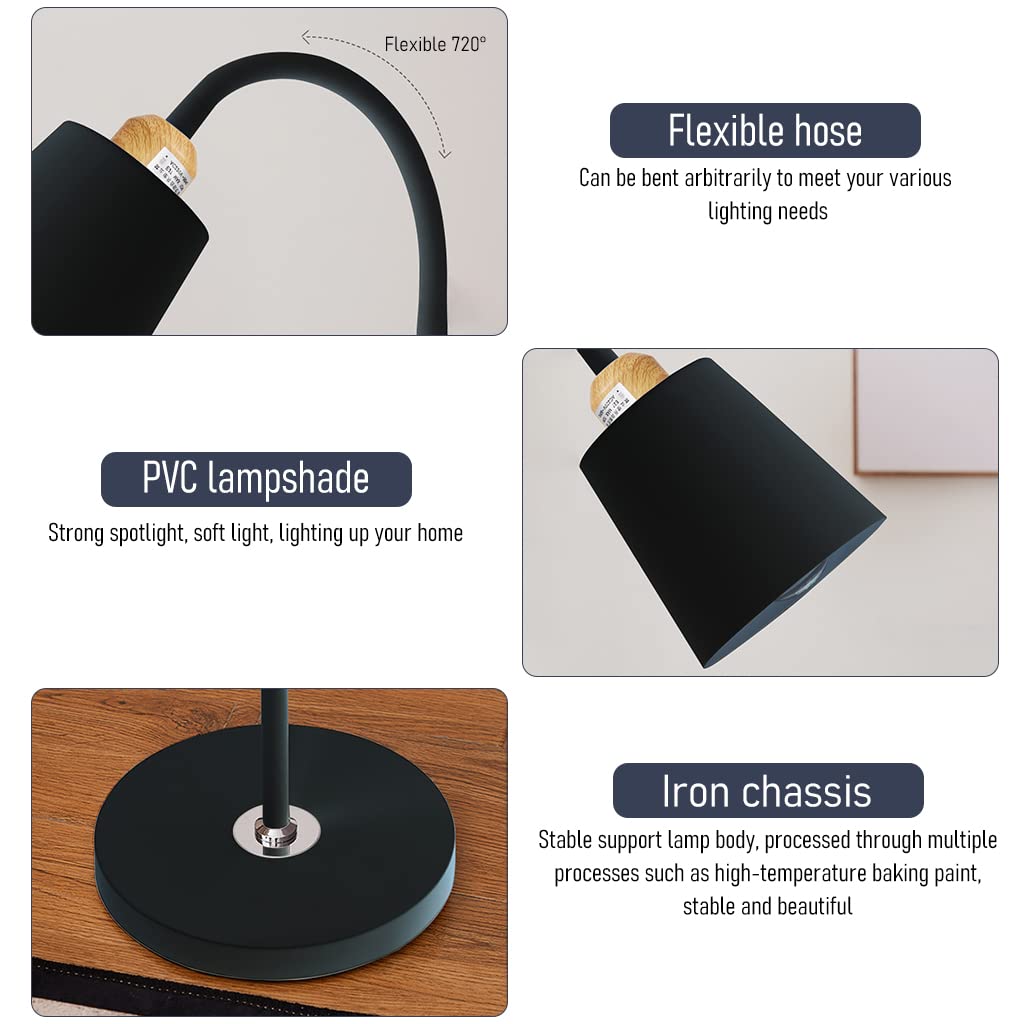 ELEPHANTBOAT Minimalist Floor Lamp Fixture E27 Bulb Metal Floor Lamp Fixture 1.5m Floor Lamp with Metal Base Flexible Gooseneck PVC Lamp Shade, Long Power Cable with Switch, No Bulb Included