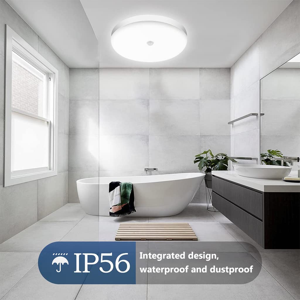 ELEPHANTBOAT 30W Smart Induction Ceiling Light 9.8'' White Light Ceiling Light 6500K IP56 Waterproof LED Ceiling Light for Living Room, Bathroom, Office, Porch, Garage