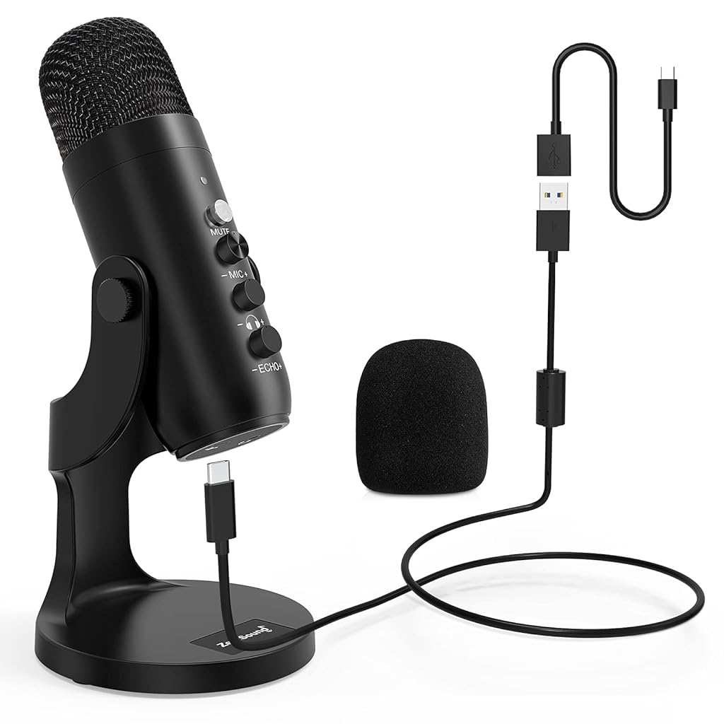 ZORBES Professional Condenser Microphone,Stereo Microphone with Volume Knob & Headphone Output,Microphone with Stand,HiFi Condenser Microphone for YouTube,Gaming,Livestream,ASMR Recording