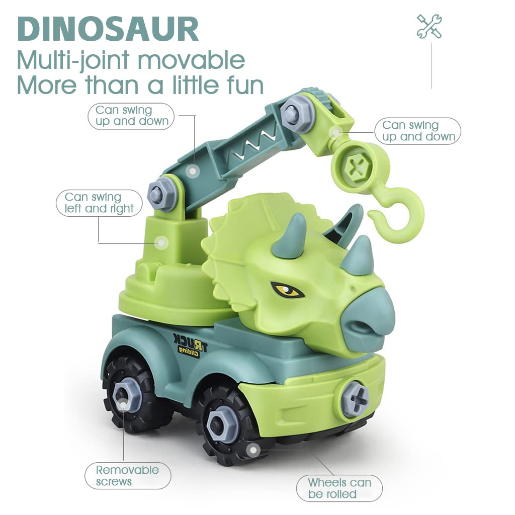 PATPAT Dinosaur Car Toy for Kids, Dinosaur Toys for Kids, Assembly Dinosaur Toy with Mini Toy Screwdriver and Wrench, STEM Building Blocks Toy Birthday Gifts for Boys Girls 3+ Years Old-Triceratops