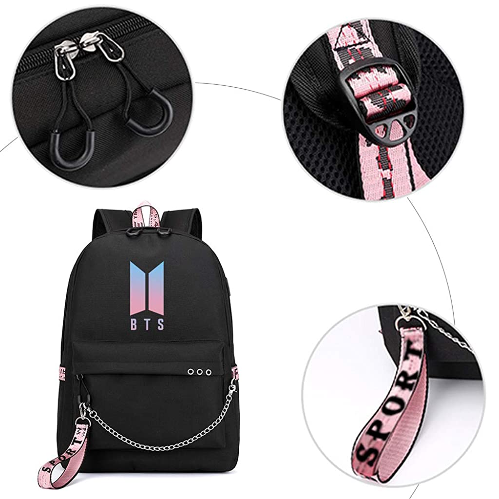SANNIDHI  Kpop BTS Bangtan Boys Casual Backpack Daypack Laptop Bag School Bag Bookbag Shoulder Bag with USB Charging Port(Black 3)