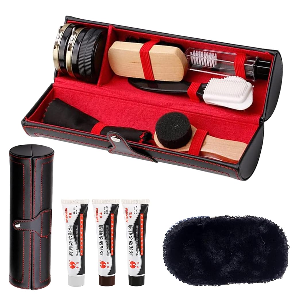 HASTHIP 10pcs Shoe Polish Kit with Storage Case Shoe Polish Kit Black Shoe Polish & Care Kit Shoe Brushes Shining Tool Kit with Shoe Brushs, Polish Sponge, 2 Shoe Polish(Black & White), Shoehorn