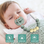 SNOWIE SOFT® 2Pcs Pacifier Chain with Pacifier Clips, Baby Teether Holder Belt Pacifier Clip for Baby Present, Teether Toy Pacifier Anti Lost Clip Teething Toy (Beige, Grey)