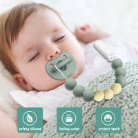 SNOWIE SOFT® 2Pcs Pacifier Chain with Pacifier Clips, Baby Teether Holder Belt Pacifier Clip for Baby Present, Teether Toy Pacifier Anti Lost Clip Teething Toy (Beige, Grey)