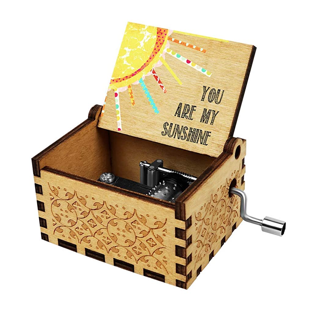PATPAT  You are My Sunshine Wood Music Box for Wife/Daughter/Son - Laser Engraved Vintage Wooden Hand Crank Music Box Gifts