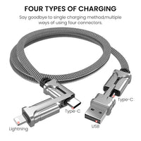 Verilux® 4 in 1 Charging Cable USB A Type C to Type C Light-ning 60W Fast Charging Cable Nylon Braided for iOS/Android Compatible with iPhone, iPad, Samsung Galaxy, Huawei, PC, HTC, OnePlus-1.2M, Grey