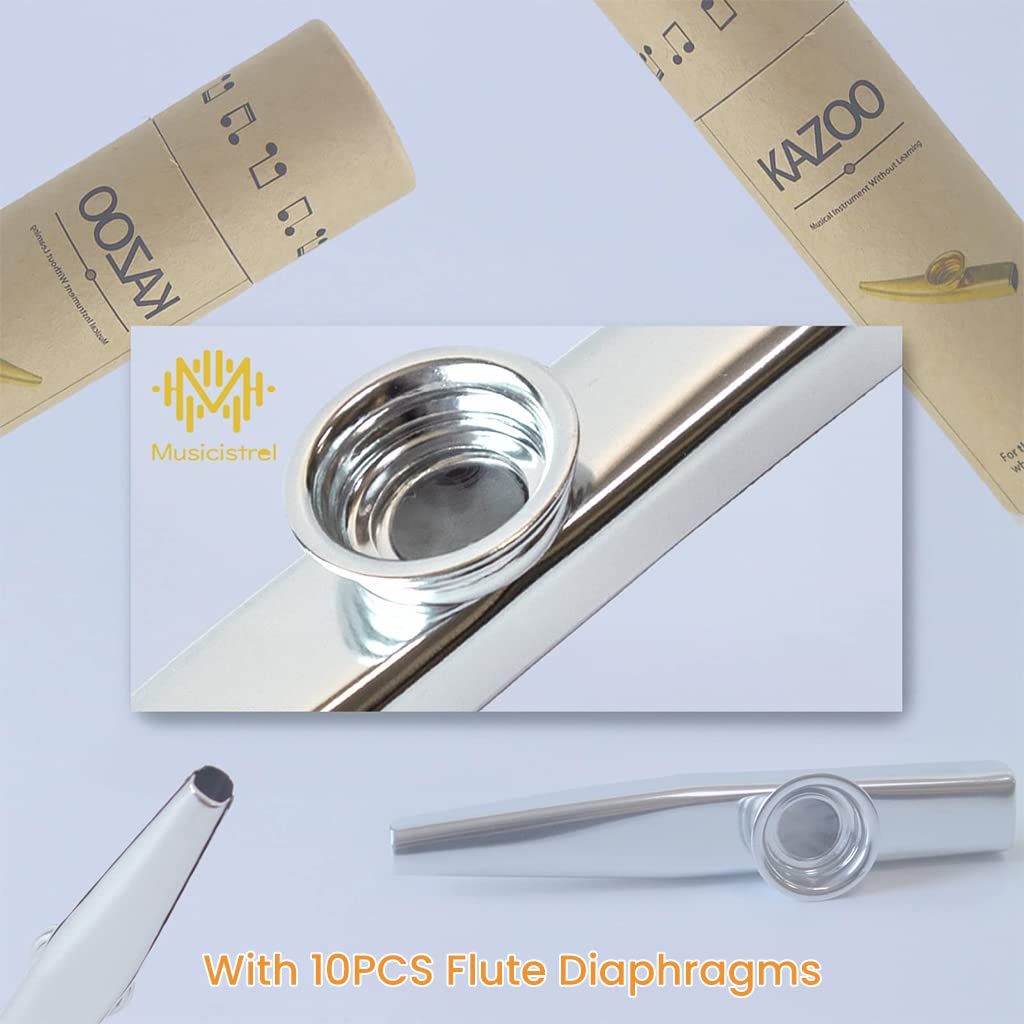 HASTHIP Kazoo Musical Instrument with 10 Pcs Kazoo Flute Diaphragms, Mini Kazoo for Kids/Adults, Aluminum Alloy Kazoo Flute Musical Instruments for Party, Ukulele, Violin, Keyboard Piano (Silver)