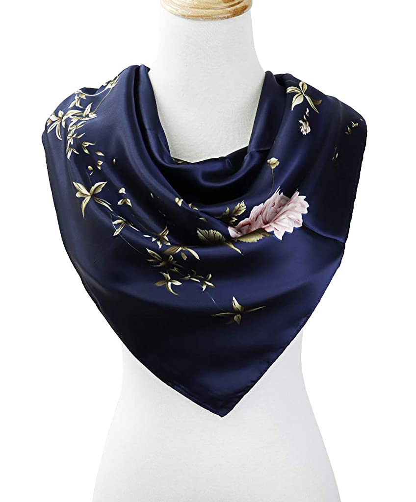 PALAY  Scarf Square Scarfs for Women Satin Square Silk Like Hair Scarves and Wraps Headscarf for Sleeping (Navy Blue)