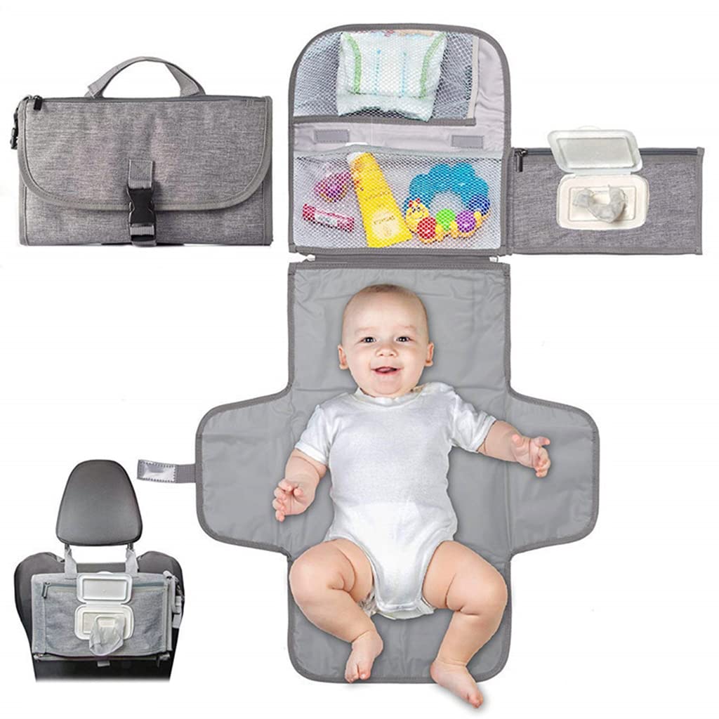 SNOWIE SOFT® Baby Changing Mat with Organizer Bags, Foldable and Detachable Changing Pad for Baby Diaper Bag, Changing Table Pad. One-Hand Diaper Change Pad. Baby Shower Gifts, Newborn Baby Essentials