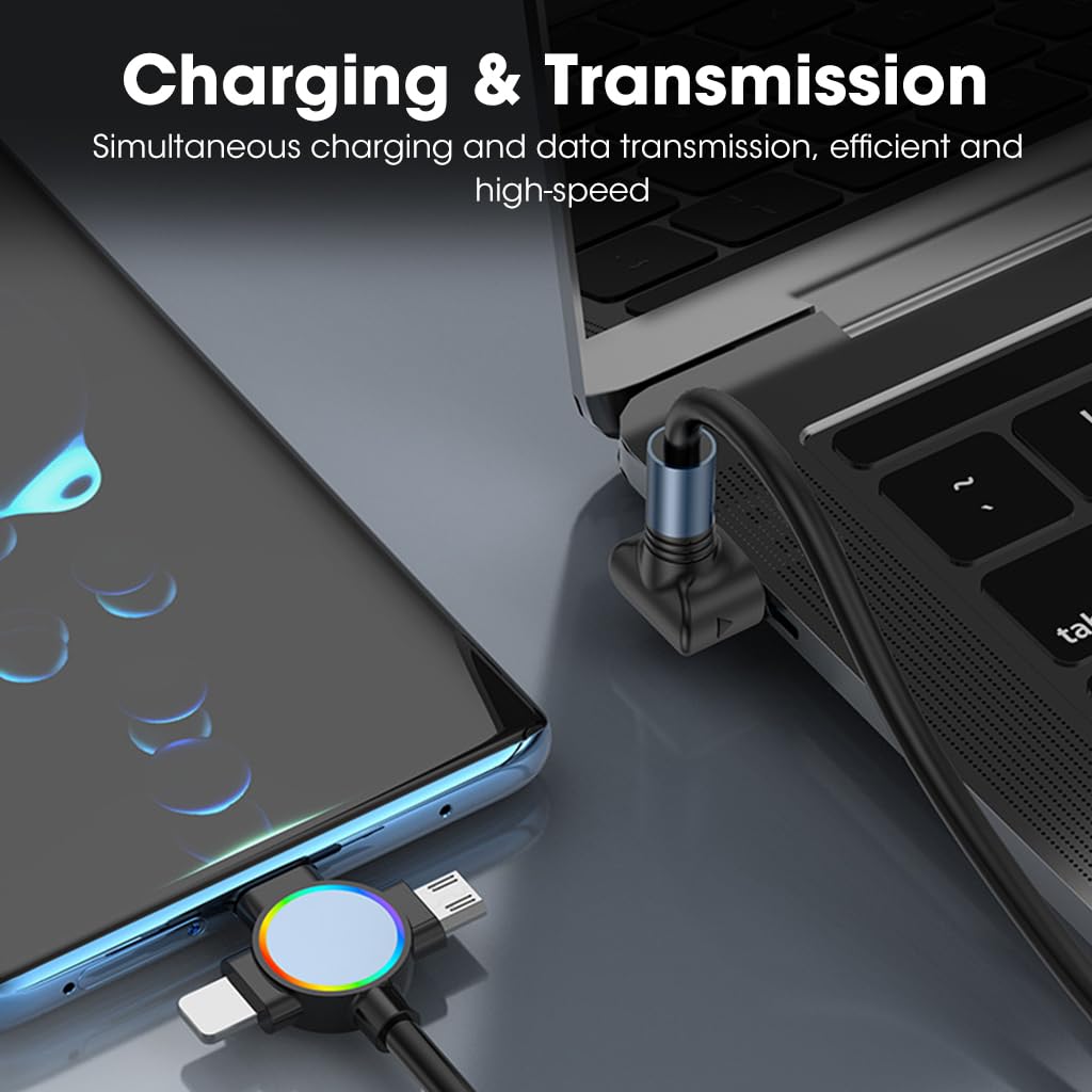 Verilux® 3 in 1 USB Charging Cable Travel Multi Ports Car Fast Charging Cable Support Carplay & Data Transfer, USB PD Fast Charging Retractable Coil Charging Cable for Type C Devices, Laptop, Auto