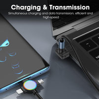 Verilux® 3 in 1 USB Charging Cable Travel Multi Ports Car Fast Charging Cable Support Carplay & Data Transfer, USB PD Fast Charging Retractable Coil Charging Cable for Type C Devices, Laptop, Auto