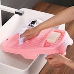 HASTHIP  Washboard for Washing Clothes Anti-Slip Hand Wash Board with Soap Holder Clothes scrubbing tub Pad Hangable Laundry Board for Underwear Kid Clothes 44 * 21cm (Pink)