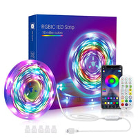 ELEPHANTBOAT 16 Million Colors 5050 RGBIC LED Strip Lights with Smart App & Remote 213Mode Adjustable Music Mode for Bedroom,Kid's Room, Party(USB, 10 Meters)(Multi)