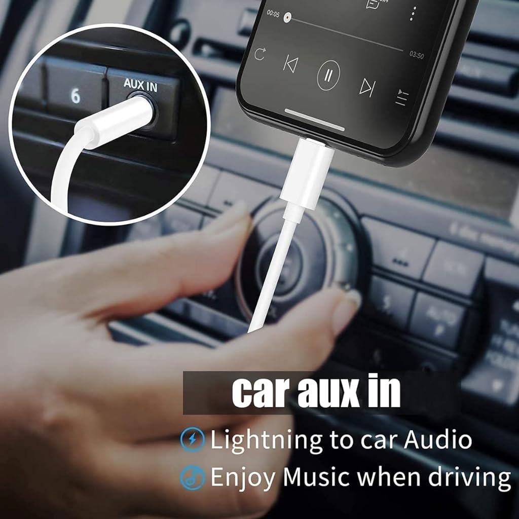 ZORBES Aux Cord for iPhone, 3.3FT Light-ning to 3.5 mm Headphone Jack Adapter Male Aux Stereo Audio Cable for Car Home Stereo, Speaker Compatible with iPhone 13/12/11/XS/XR/X/8/7/iPad/iPod, White