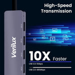 Verilux® USB Hub 3.0 for PC Type C Hub 4 in 1 High Speed 3.0 Multi USB Port for Laptop 5Gbs Transfer Speed USB Extender Multiple USB Connector for MacBook Air/Pro M1/M2, iPad Pro, Dell, Samsung Galaxy