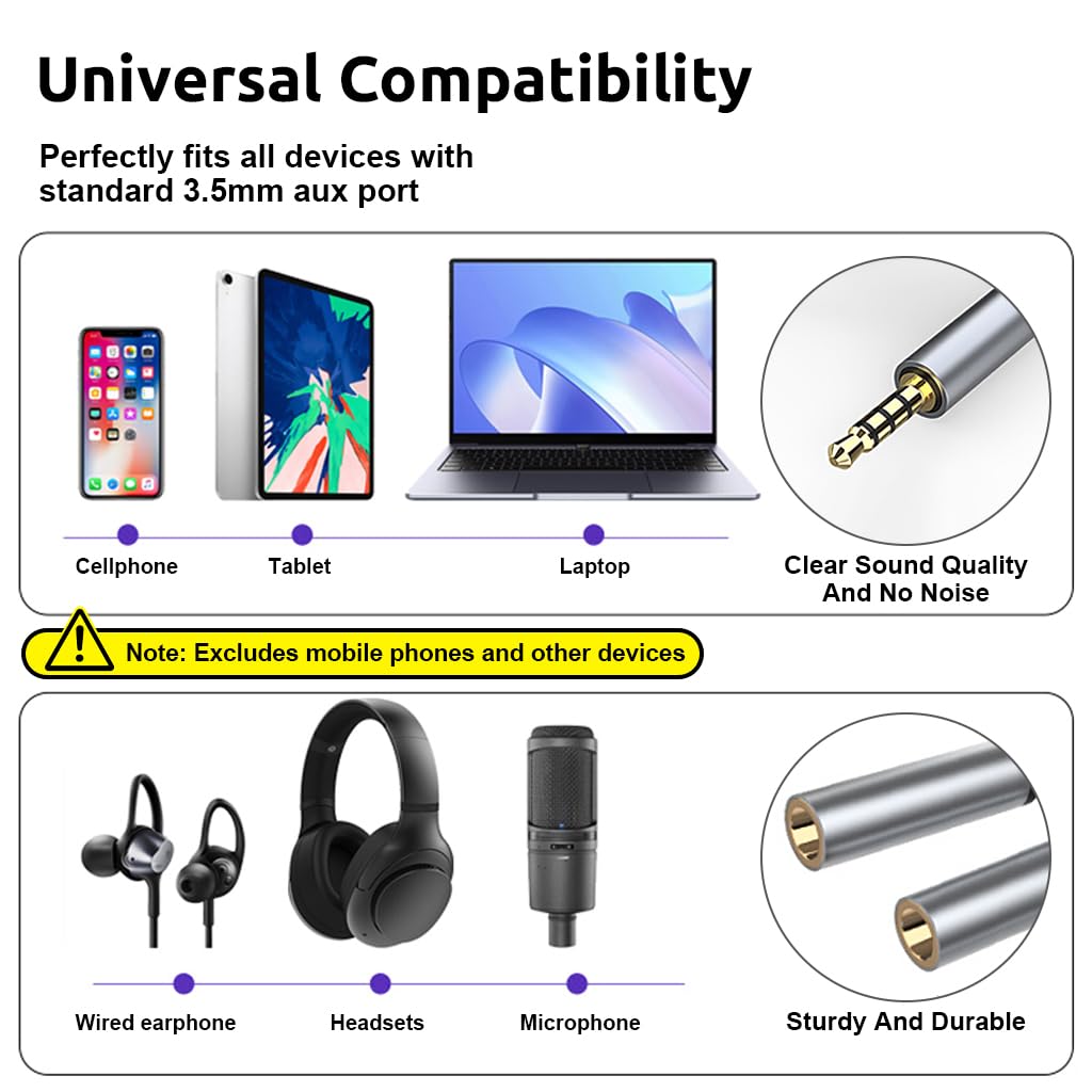 Verilux® Headphone Jack Splitter, 3.5mm Audio Splitter Cable Headphone Jack Extension Cable 19.6inches Nylon Braided Headphone Jack Splitter Cable Universal 3.5mm Jack Extension Cable