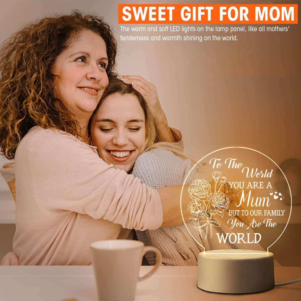 ELEPHANTBOAT® Mother's Day Gift, LED Acrylic Night Light with Stand Gift for Mother, Birthday Gift for Mother, Warm Light LED Light Panel with Sweet Words, Gift for Mother on Mother's Day(Round)