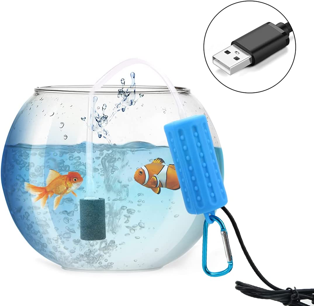 Qpets  Quietest Portable Aquarium Air Pump - Air Stone and Hose Included - Low Power Usage - USB Air Pump - Air Pump for Aquarium - Aquarium Oxygen Pump