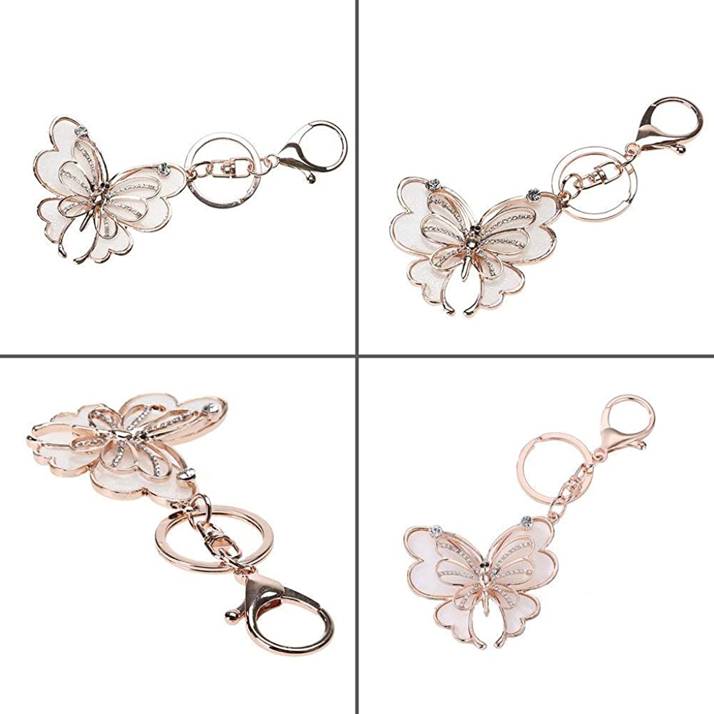 PATPAT Creative Butterfly Zinc Alloy Rhinestone Crystal Purse Bag Key Chain Ring for Men and Women
